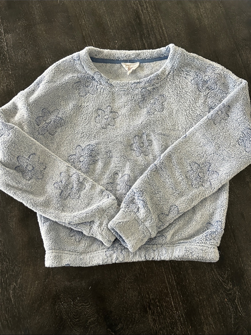 Hippie Rose Light Blue Plush Floral Crewneck Sweater